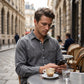 Chemise en denim délavé rétro pour homme