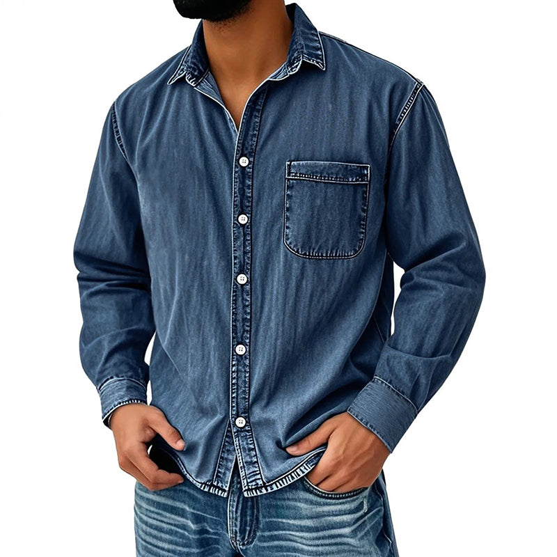 Chemise en denim délavé rétro pour homme