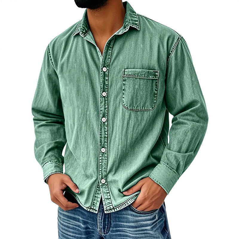 Chemise en denim délavé rétro pour homme