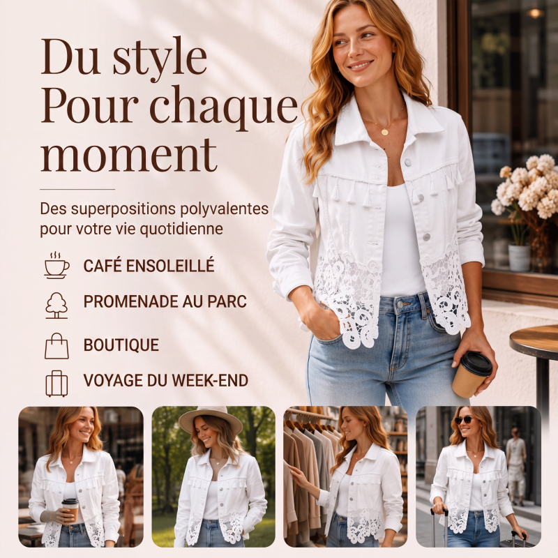 Veste en jean à coutures en dentelle pour femme
