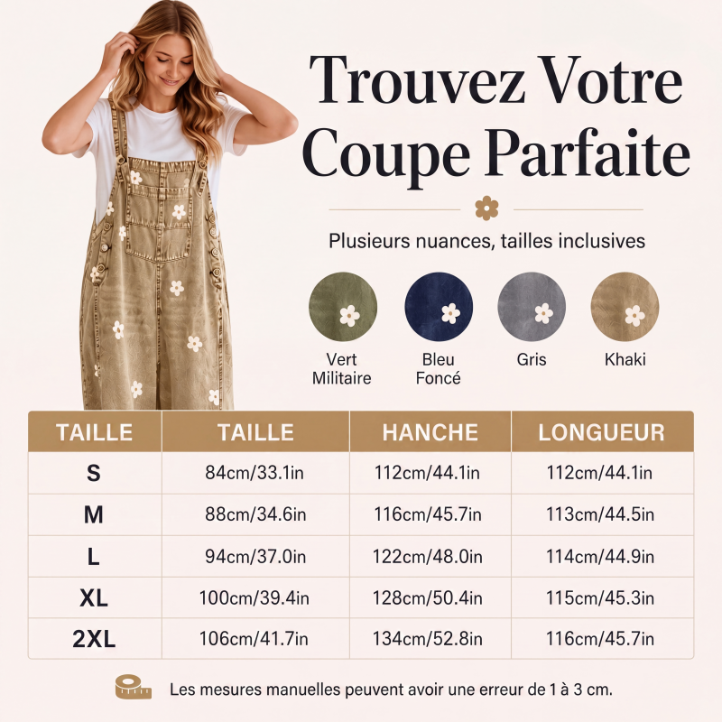 Salopette en jean coupe ample à imprimé floral pour femme