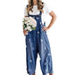 Salopette en jean coupe ample à imprimé floral pour femme