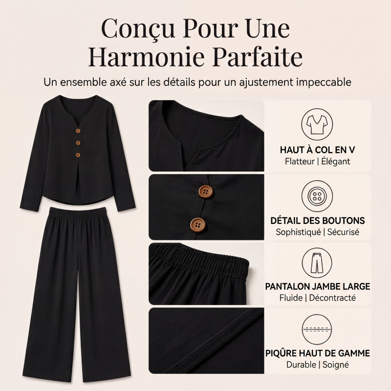 Ensemble pour femme : haut à col V à manches longues et pantalon large