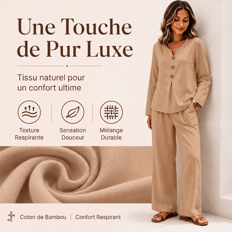 Ensemble pour femme : haut à col V à manches longues et pantalon large