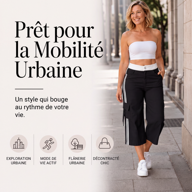 Pantalon cargo capri de sport femme à bandes latérales