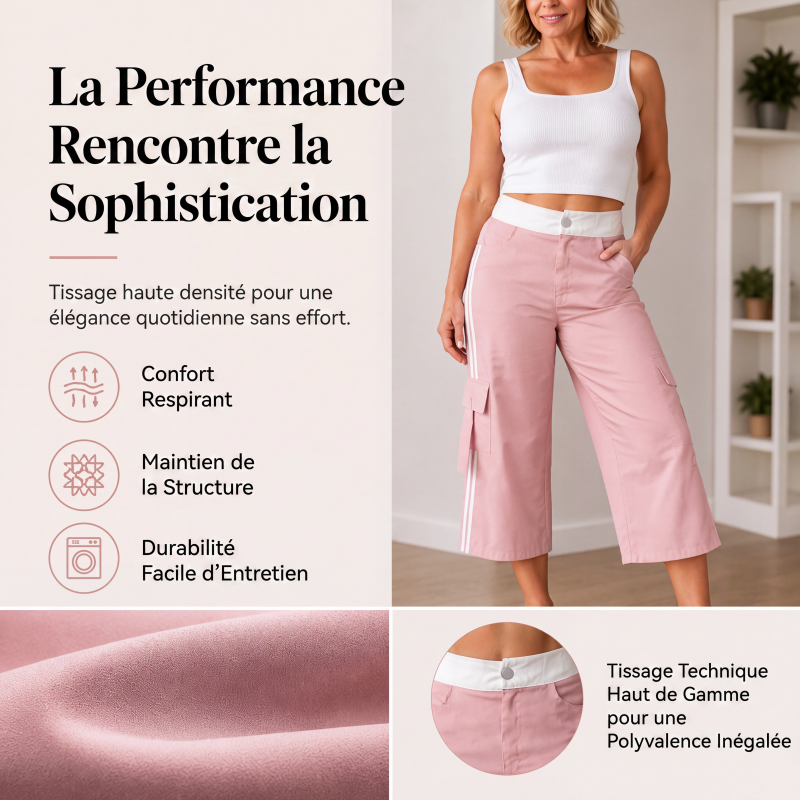Pantalon cargo capri de sport femme à bandes latérales