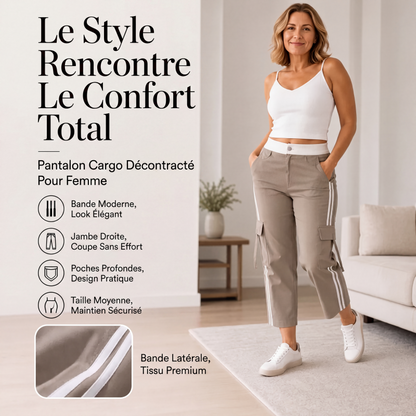 Pantalon cargo capri de sport femme à bandes latérales