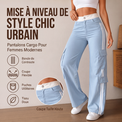 Pantalon cargo droit à bandes latérales pour femme