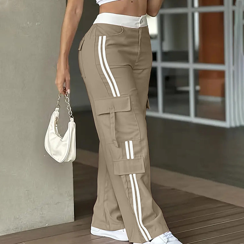 Pantalon cargo droit à bandes latérales pour femme