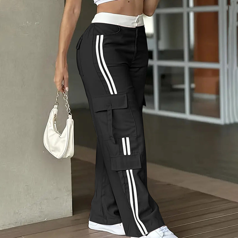 Pantalon cargo droit à bandes latérales pour femme