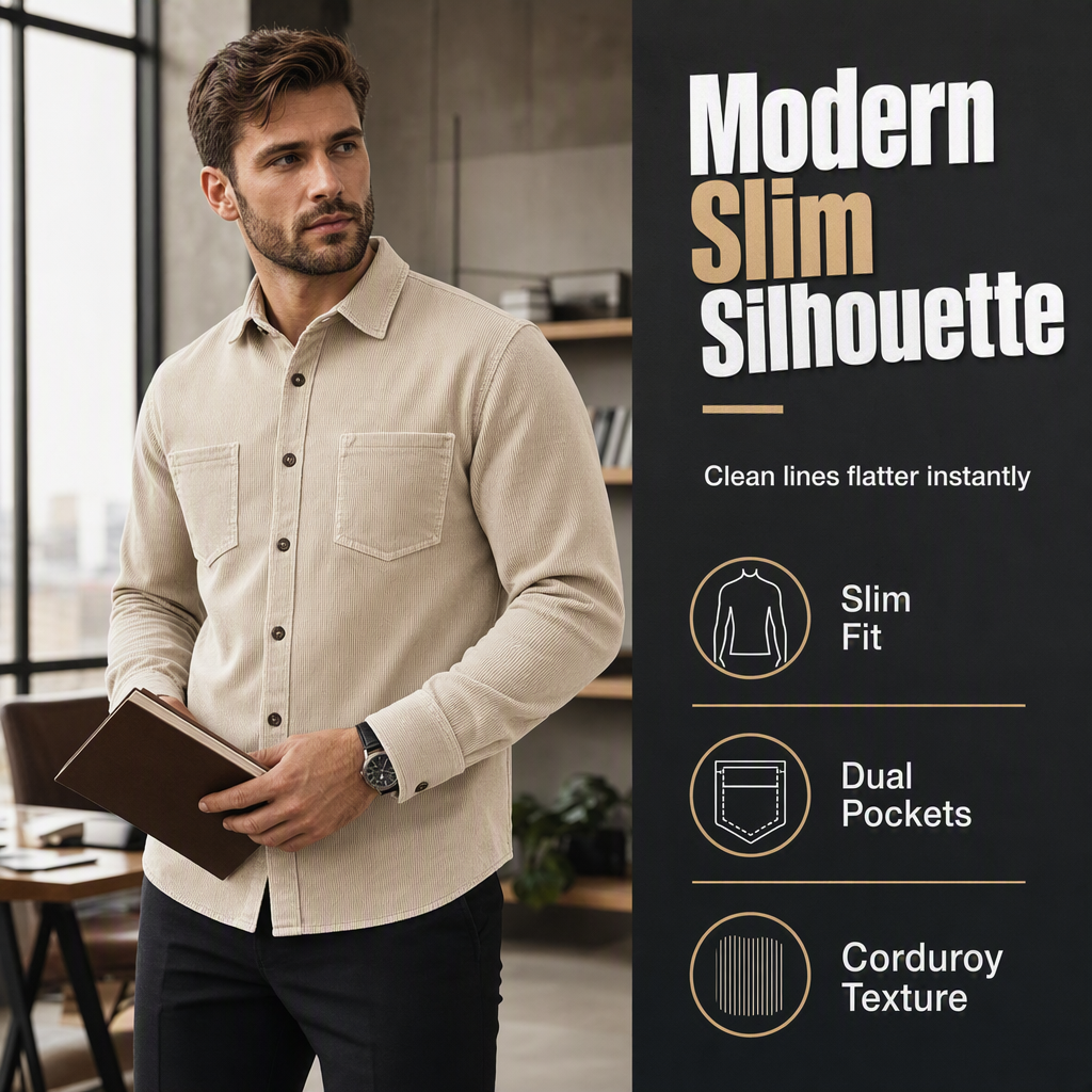 Veste-chemise décontractée en velours côtelé pour homme