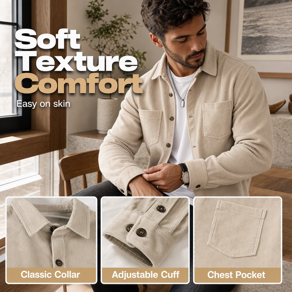 Veste-chemise décontractée en velours côtelé pour homme