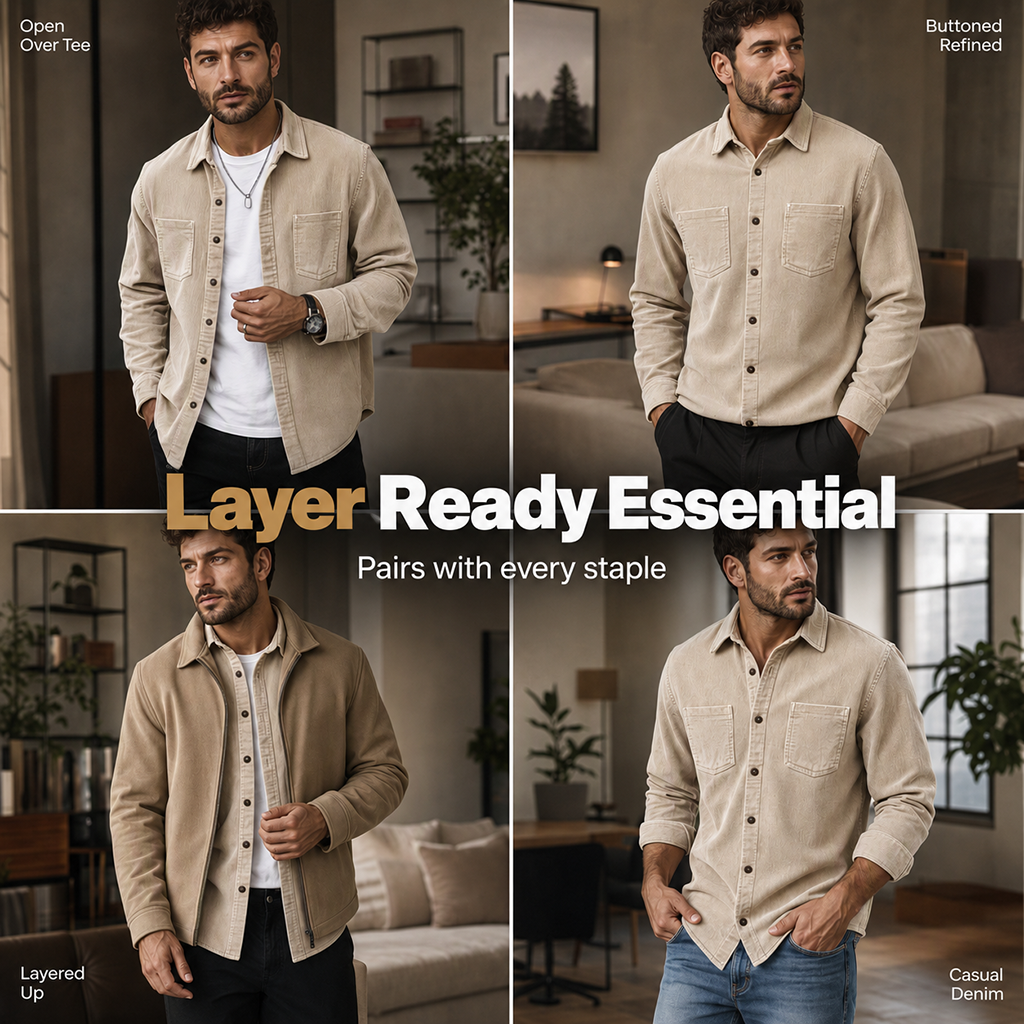 Veste-chemise décontractée en velours côtelé pour homme
