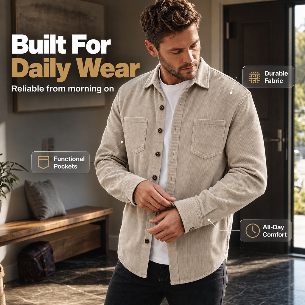Veste-chemise décontractée en velours côtelé pour homme