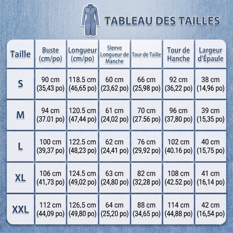 Robe mi-longue en jean à manches longues et col boutonné