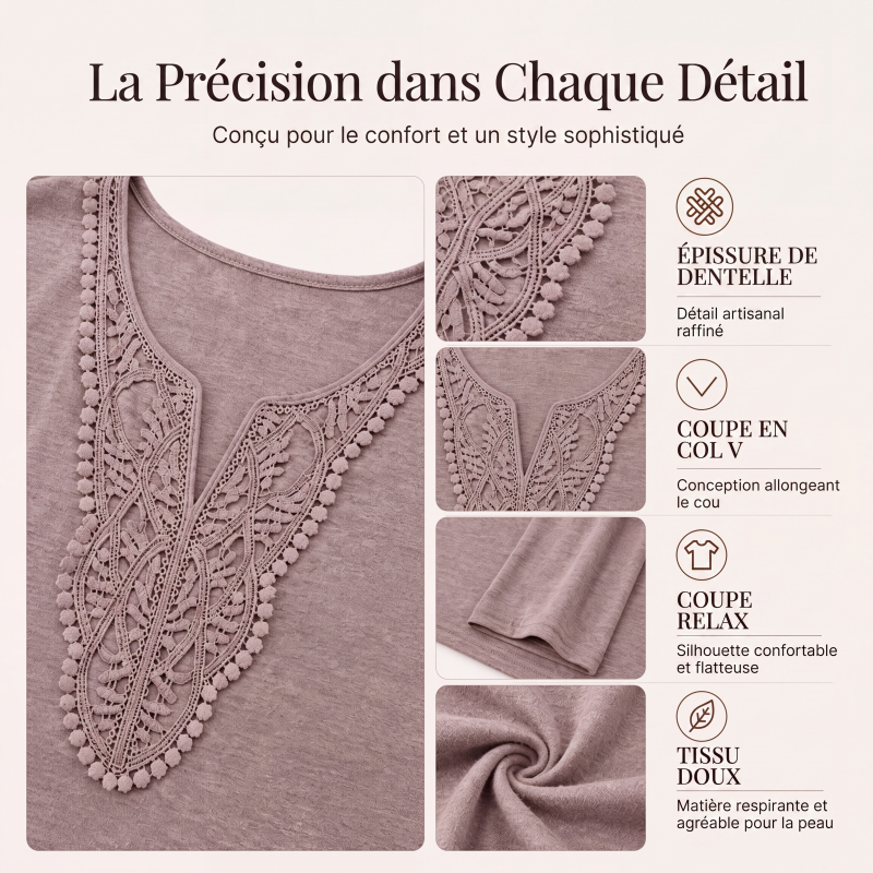 Haut élégant pour femme en dentelle à col V