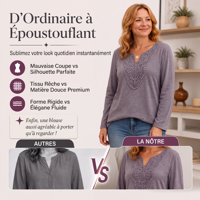 Haut élégant pour femme en dentelle à col V
