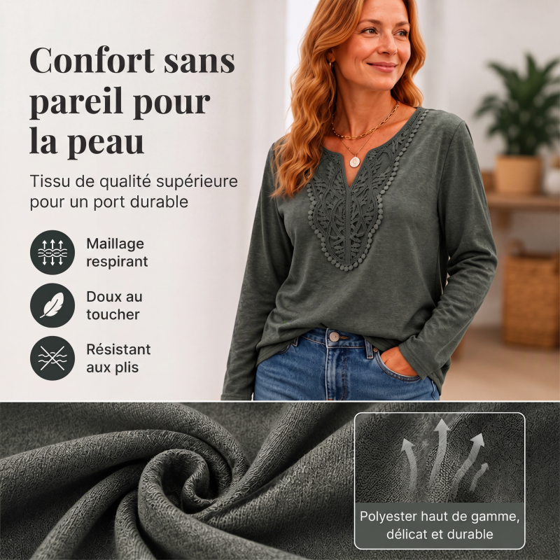 Haut élégant pour femme en dentelle à col V