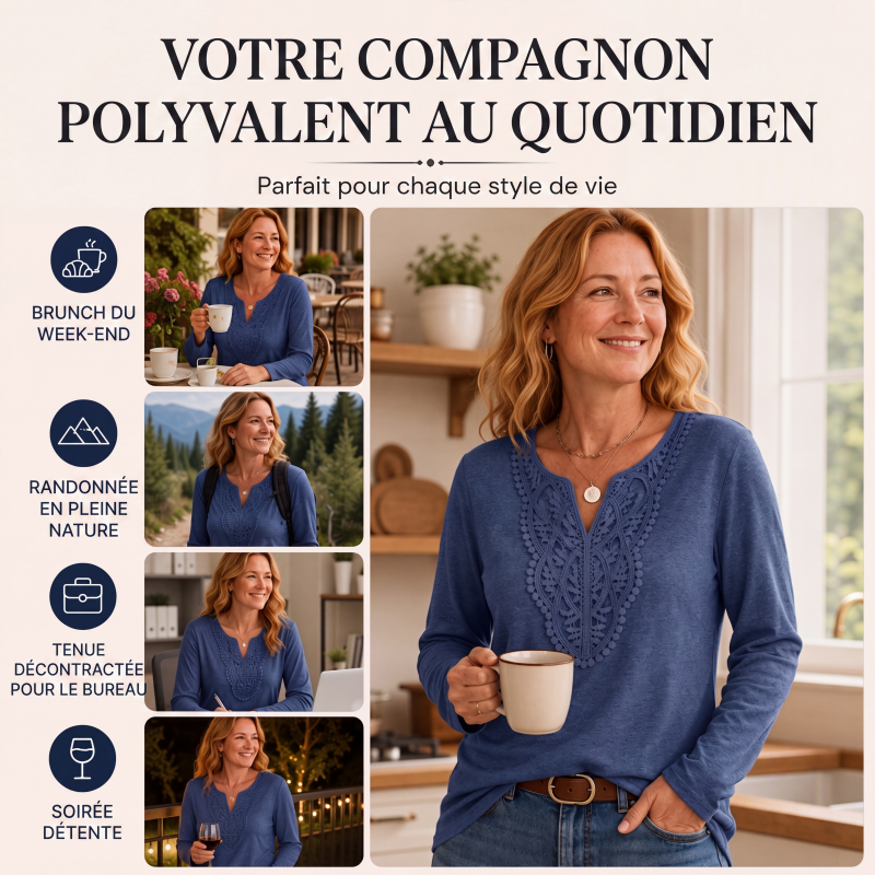Haut élégant pour femme en dentelle à col V