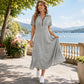 Robe longue décontractée pour femme, couleur unie, avec fermeture éclair