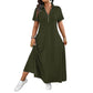 Robe longue décontractée pour femme, couleur unie, avec fermeture éclair