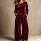 Ensemble haut épaules dénudées et pantalon large pour femme
