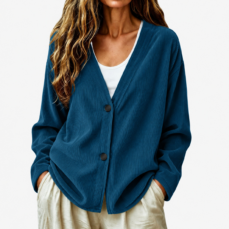 Cardigan en maille velours côtelé col V pour femme