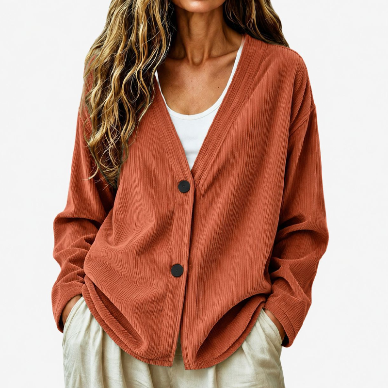 Cardigan en maille velours côtelé col V pour femme
