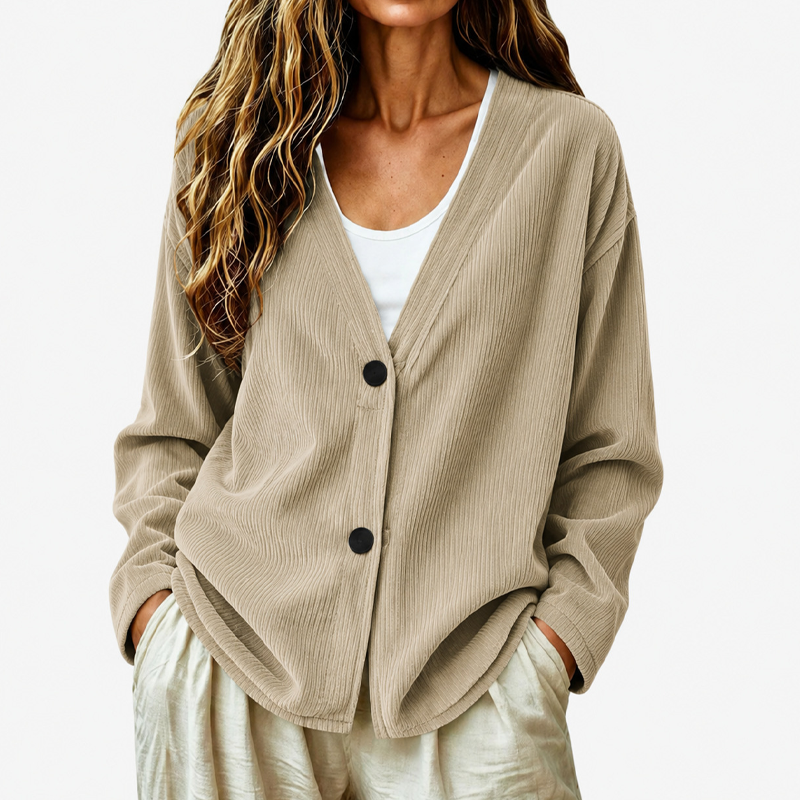 Cardigan en maille velours côtelé col V pour femme