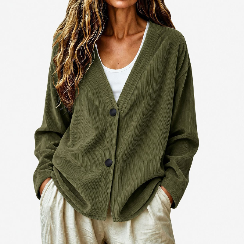 Cardigan en maille velours côtelé col V pour femme