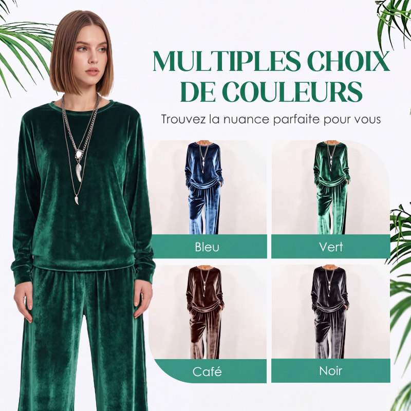 Ensemble deux pièces pour femme : haut en velours et pantalon