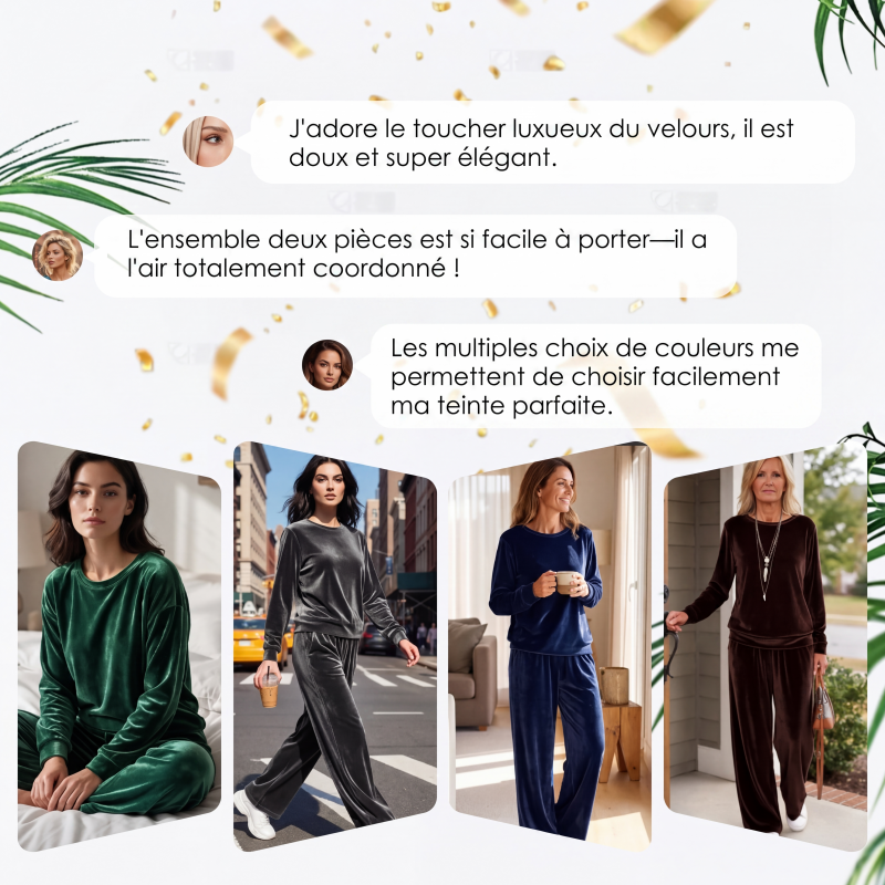 Ensemble deux pièces pour femme : haut en velours et pantalon