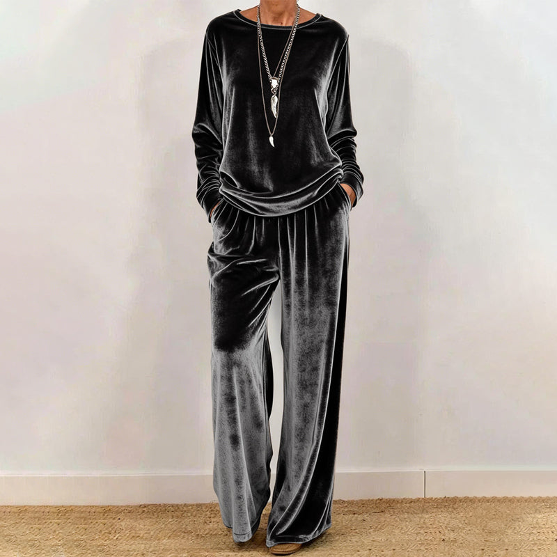 Ensemble deux pièces pour femme : haut en velours et pantalon