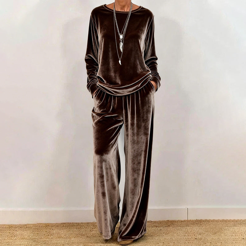 Ensemble deux pièces pour femme : haut en velours et pantalon