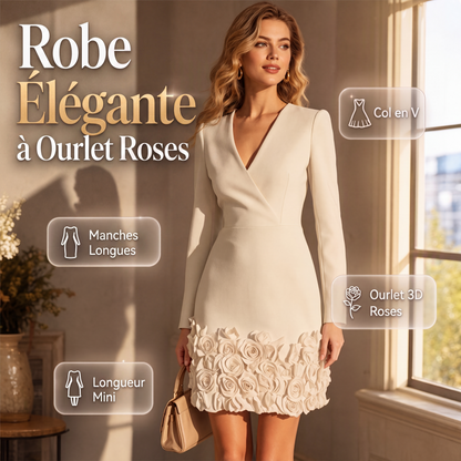 Robe élégante à col V pour femme, manches longues