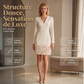 Robe élégante à col V pour femme, manches longues