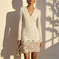 Robe élégante à col V pour femme, manches longues