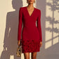 Robe élégante à col V pour femme, manches longues