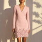 Robe élégante à col V pour femme, manches longues