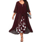 Robe Asymétrique en Mousseline Effet Deux-Pièces - Manches Mi-longues