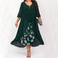 Robe Asymétrique en Mousseline Effet Deux-Pièces - Manches Mi-longues