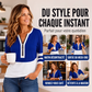 Haut chic à bloc de couleurs pour femme, col V et fermeture éclair