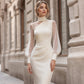 Robe moulante en maille à col montant pour femme
