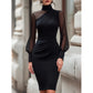 Robe moulante en maille à col montant pour femme