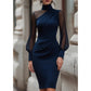 Robe moulante en maille à col montant pour femme