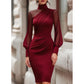 Robe moulante en maille à col montant pour femme