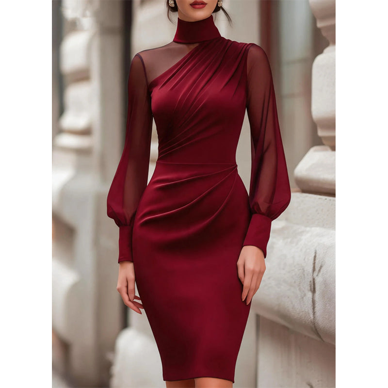 Robe moulante en maille à col montant pour femme