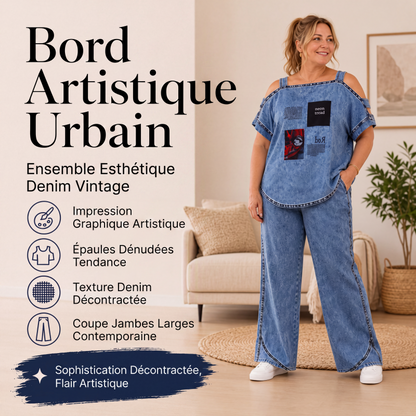 Ensemble haut épaules dénudées et pantalon large pour femme