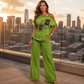 Ensemble haut épaules dénudées et pantalon large pour femme