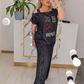 Ensemble haut épaules dénudées et pantalon large pour femme